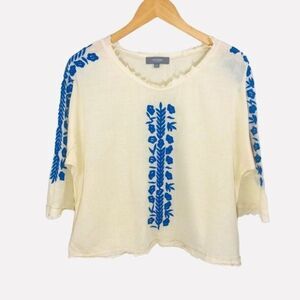 UMGEE Floral Embroidered Lightweight Cotton Gauze Raw Edge Top Size Small